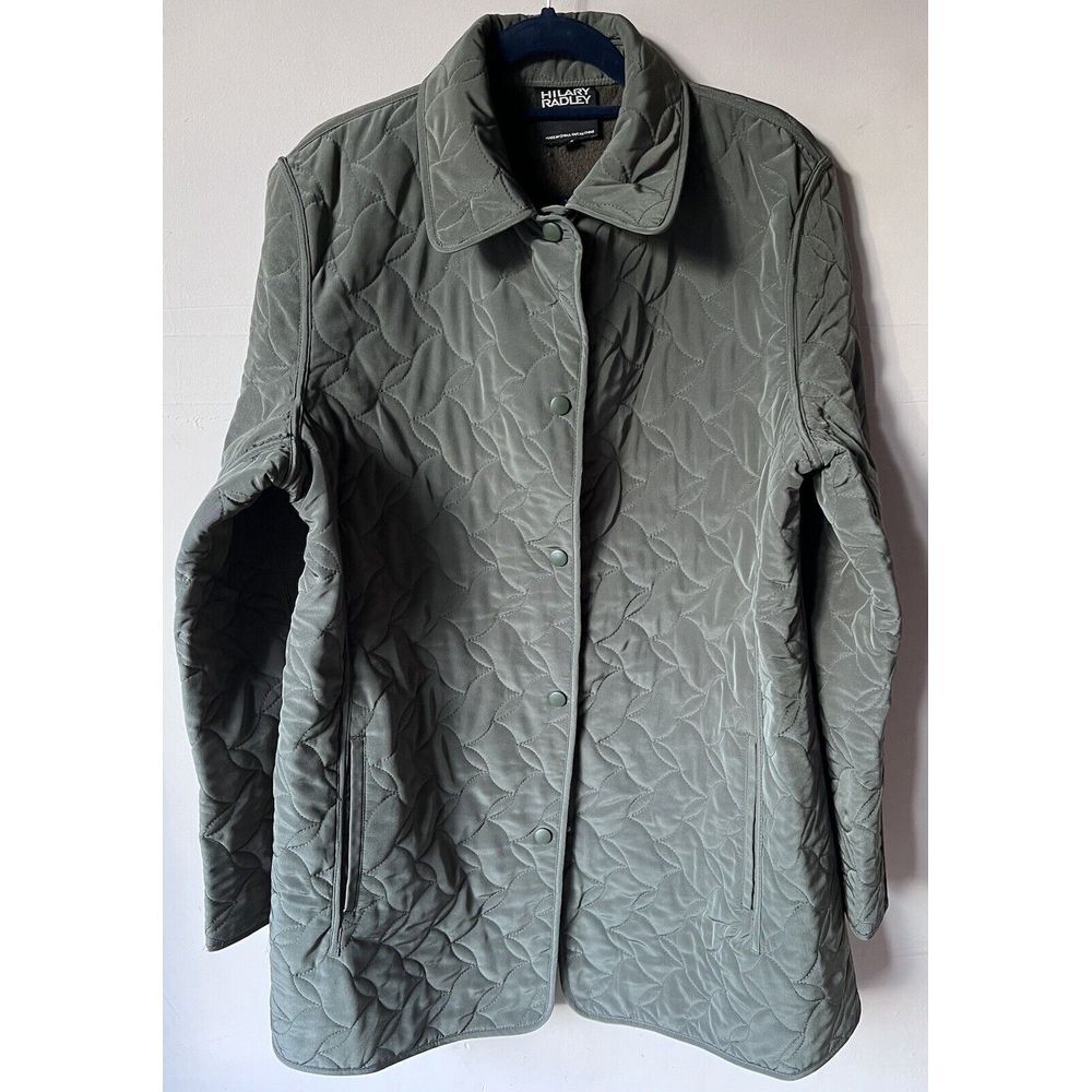 💚 Hilary Radley Quilt Jacket Sage Green Fully Lined Log Sleeves Snap Front Sz M
